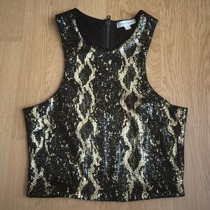 Vintage size, small snakeskin, crop top, gold, and black